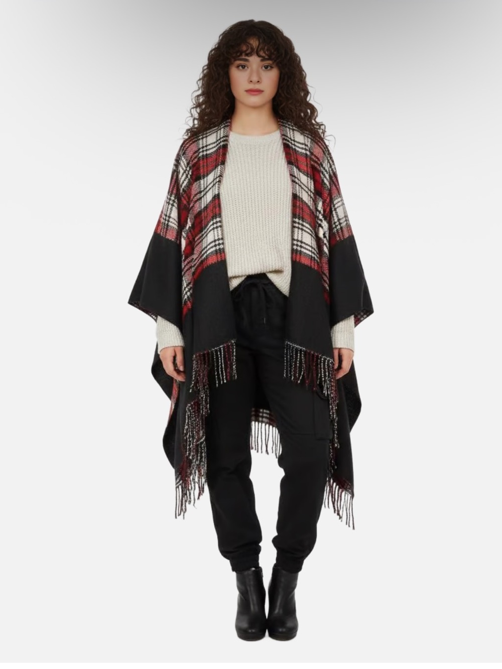 Aeropostale Burberry Style Plaid Open Front Poncho Cape